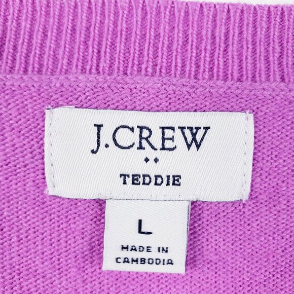 J Crew Cotton-Wool Blend Teddie Sweater Purple Crewneck Knit Pullover Size Large - Picture 4 of 6